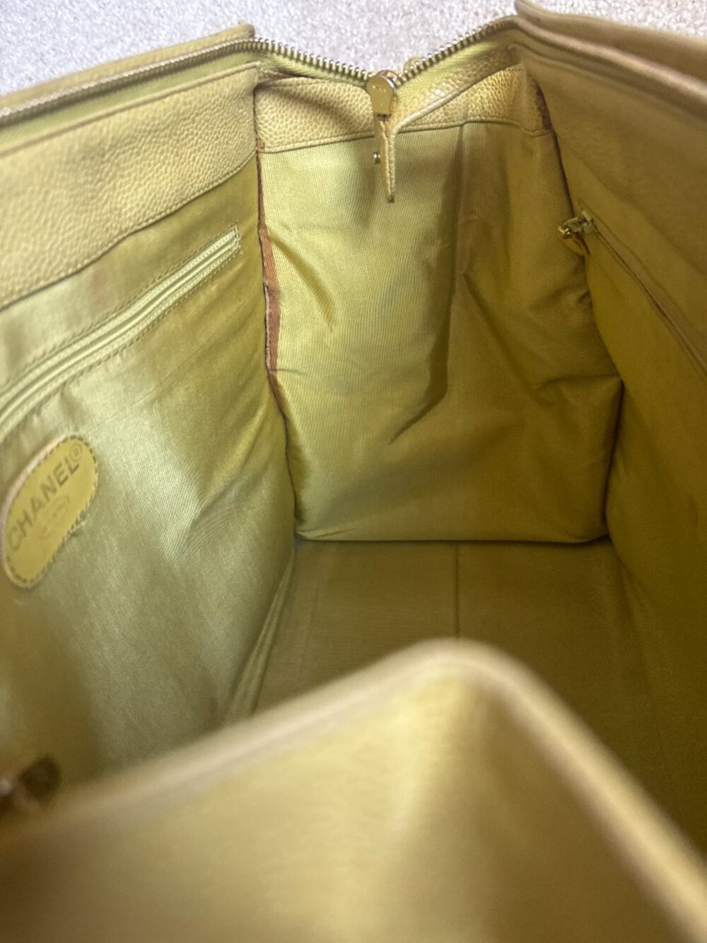 CHANEL CC Caviar Leather Zip Tote Shoulder Gold Beige Large - Picture 15 of 16